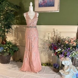 Formal long blush pink tulle prom dress